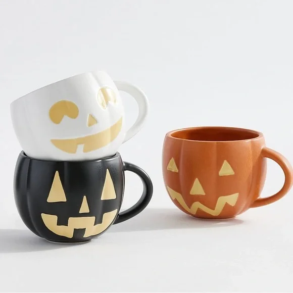 Pottery Barn Black Jack O'Lantern Pumpkin Stoneware Mugs - Set of 4 🎃 - Picture 15 of 16